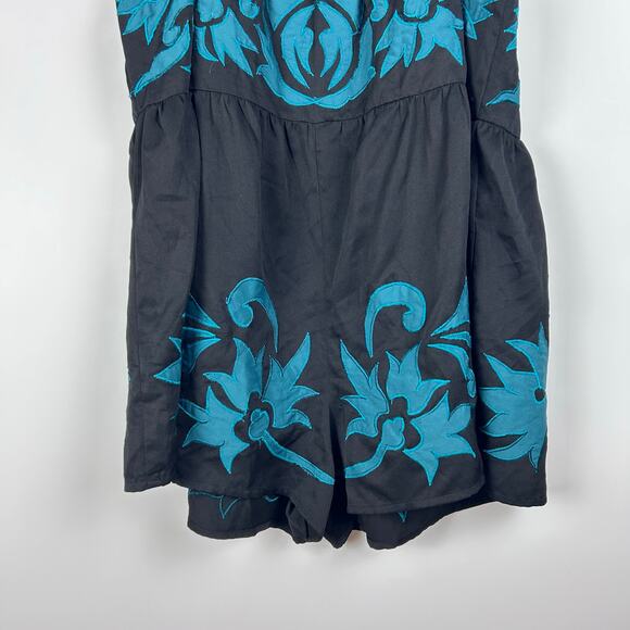 Free People Everblue Romper Black Blue Adjustable Straps Embroidery Womens Sz L - Picture 10 of 11